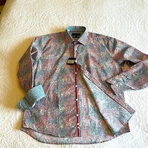 NWT Multicolor Cotton Shirt Flip Cuff XL Long Sleeve Collar Rainbow Beach Party